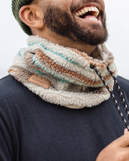 Mulled Sherpa Fleece Snood - Warm Ivory Geo Pattern - Lifestyle