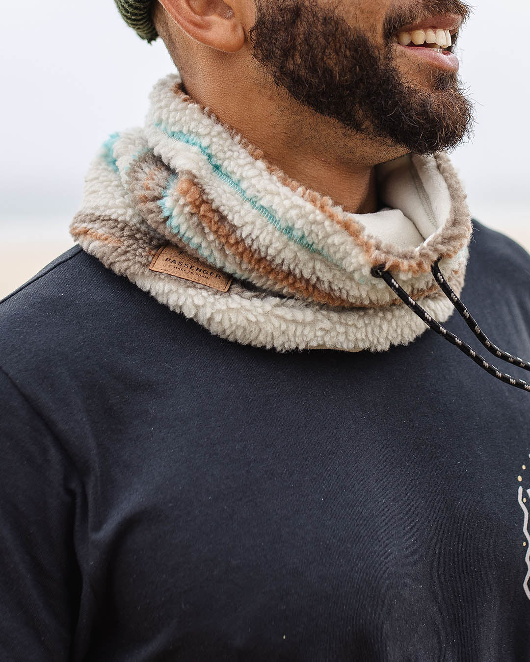 Mulled Sherpa Fleece Snood - Warm Ivory Geo Pattern - Lifestyle