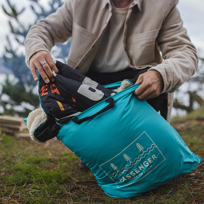 Nomadic Sherpa Blanket - Black 'Nowhere Bound' Print - Lifestyle