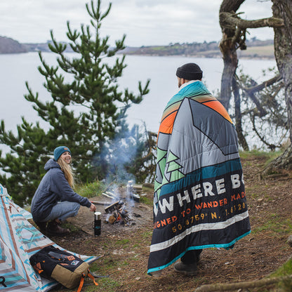 Nomadic Sherpa Blanket - Black 'Nowhere Bound' Print - Lifestyle