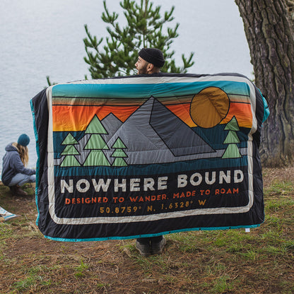 Nomadic Sherpa Blanket - Black 'Nowhere Bound' Print - Lifestyle