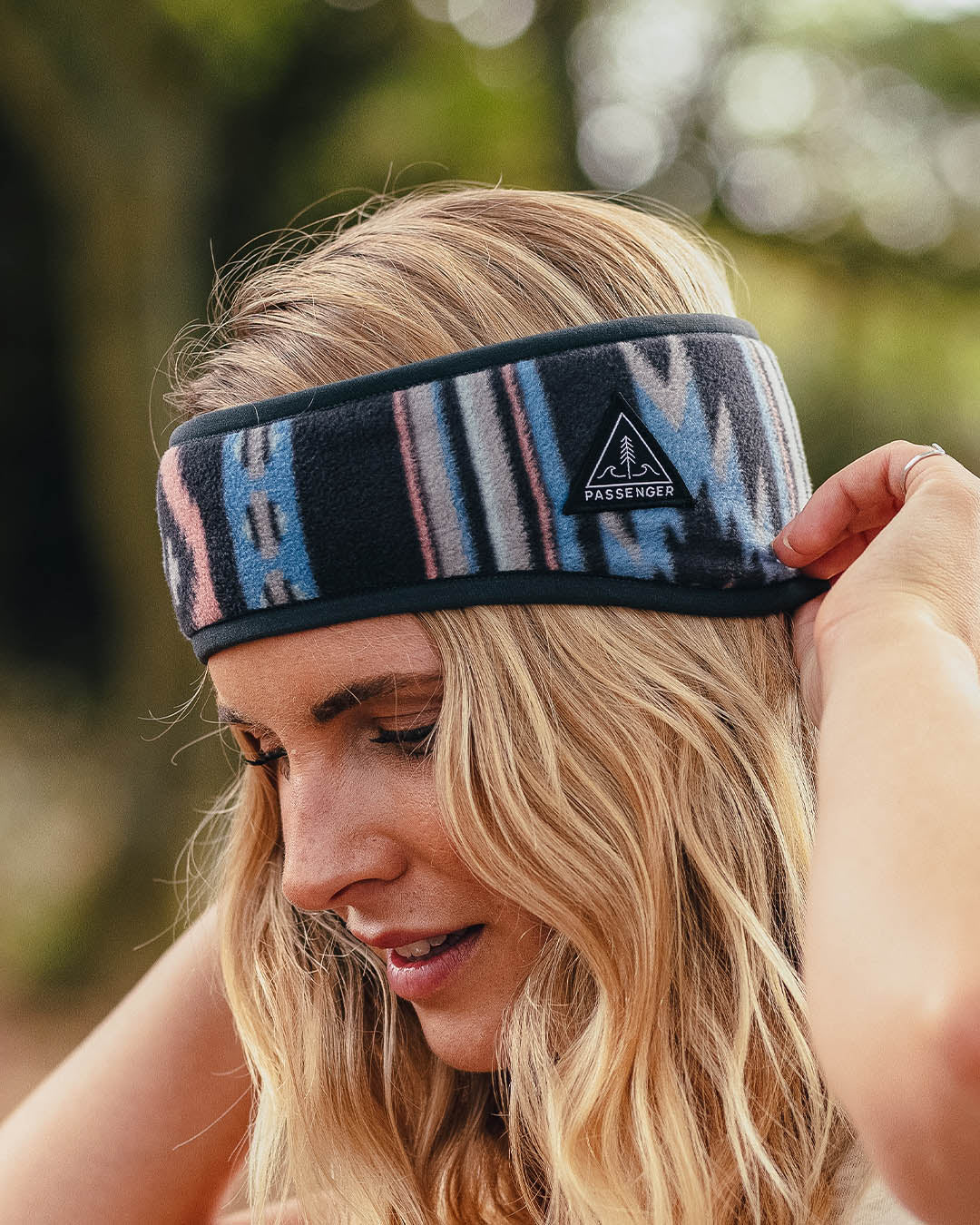 Roamer Polar Fleece Headband - Deep Navy Vintage Geo - Lifestyle