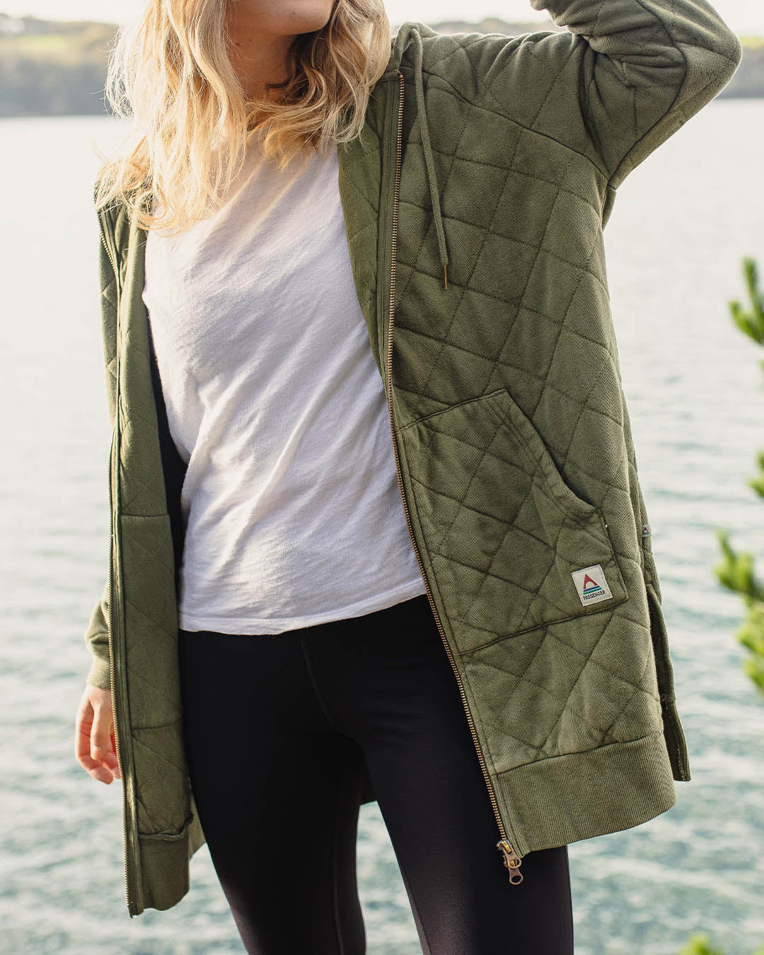 Getaway Quilted Full Zip Hoodie - Khaki - Lifestyle