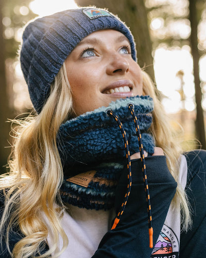 Mulled Sherpa Fleece Snood - Blue Coral Geo Pattern - Lifestyle