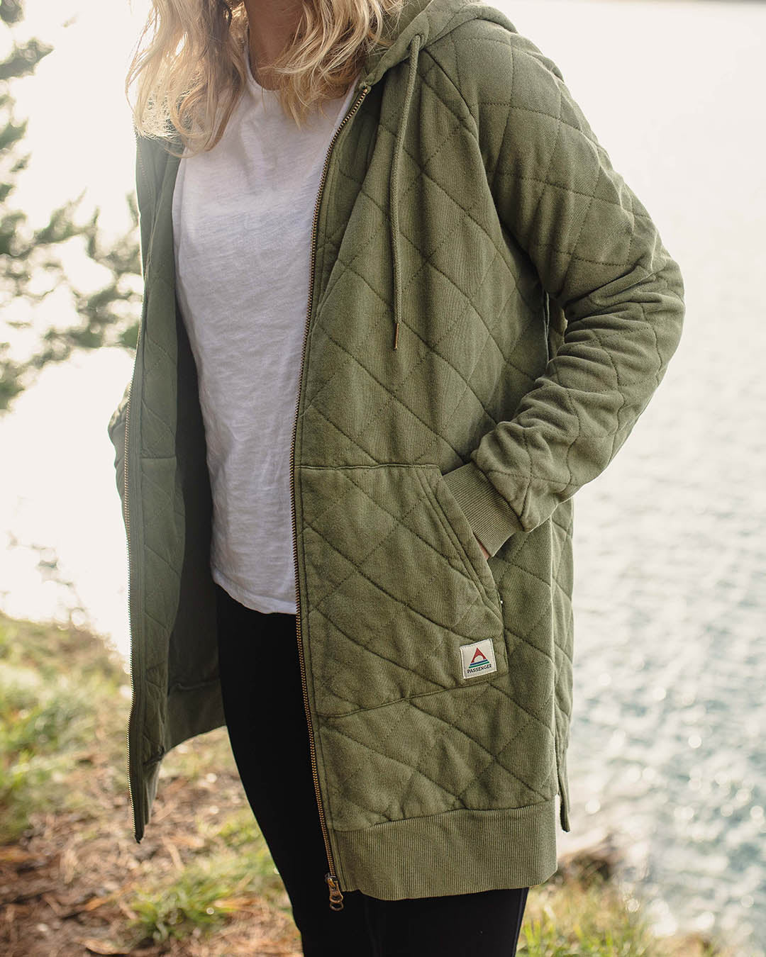 Getaway Quilted Full Zip Hoodie - Khaki - Lifestyle