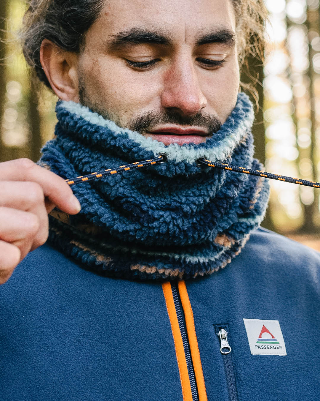 Mulled Sherpa Fleece Snood - Blue Coral Geo Pattern - Lifestyle