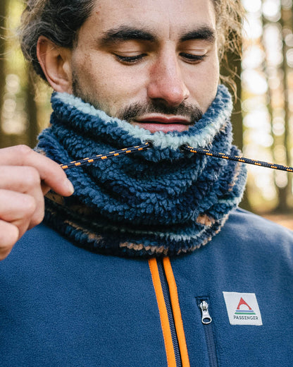 Mulled Sherpa Fleece Snood - Blue Coral Geo Pattern - Lifestyle
