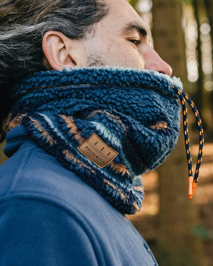 Mulled Sherpa Fleece Snood - Blue Coral Geo Pattern - Lifestyle