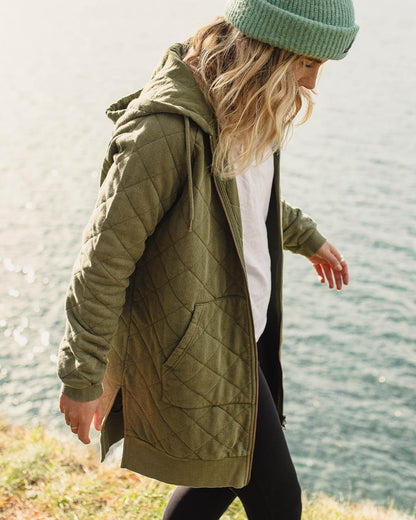 Getaway Quilted Full Zip Hoodie - Khaki - Lifestyle
