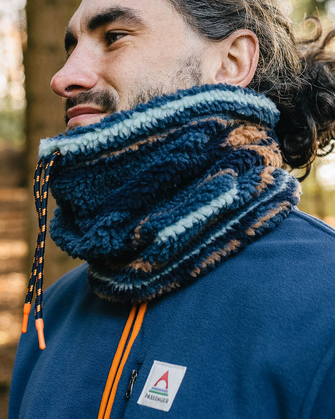 Mulled Sherpa Fleece Snood - Blue Coral Geo Pattern - Lifestyle