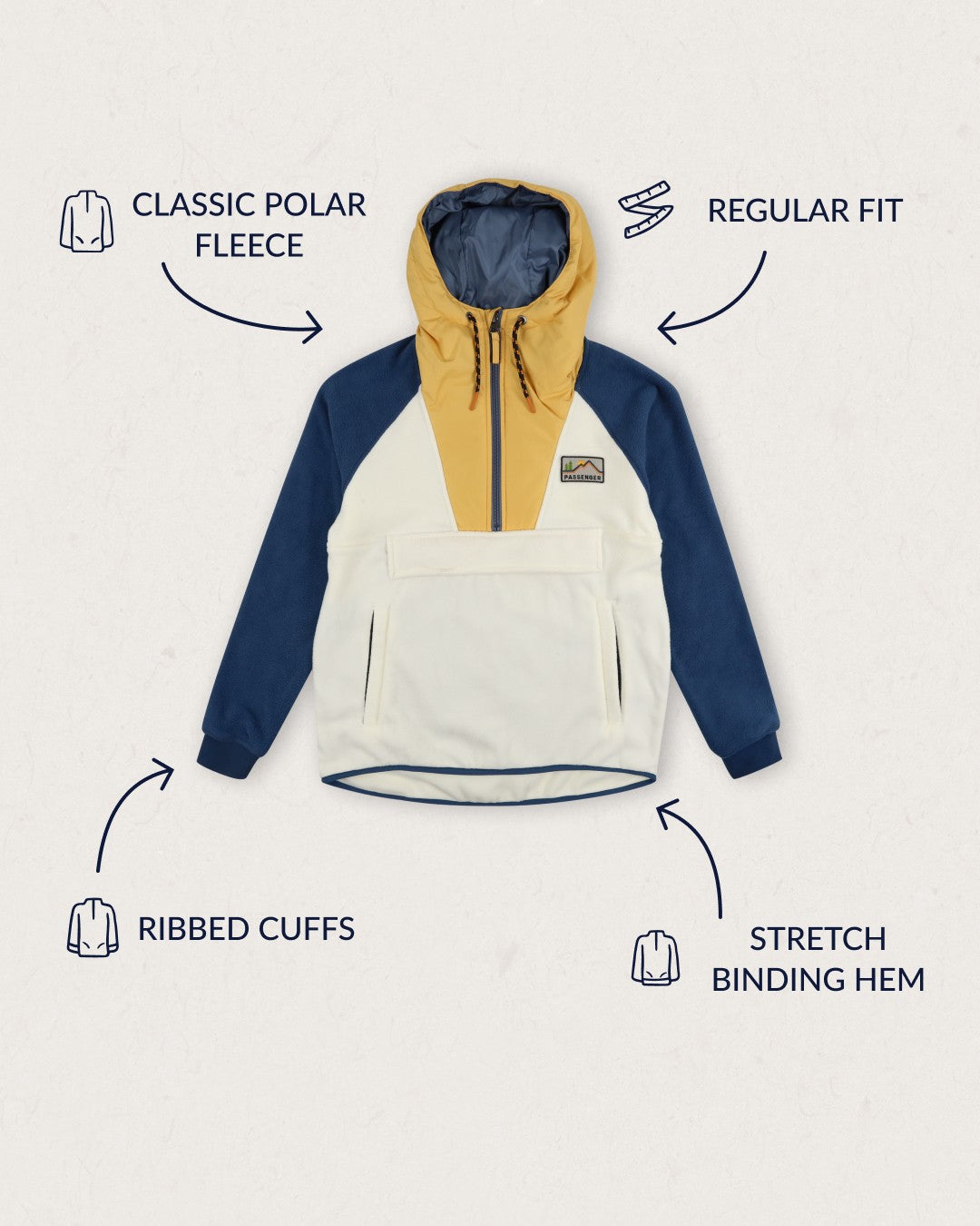 Alexander Hooded 1/2 Zip Recycled Polar Fleece - Egret