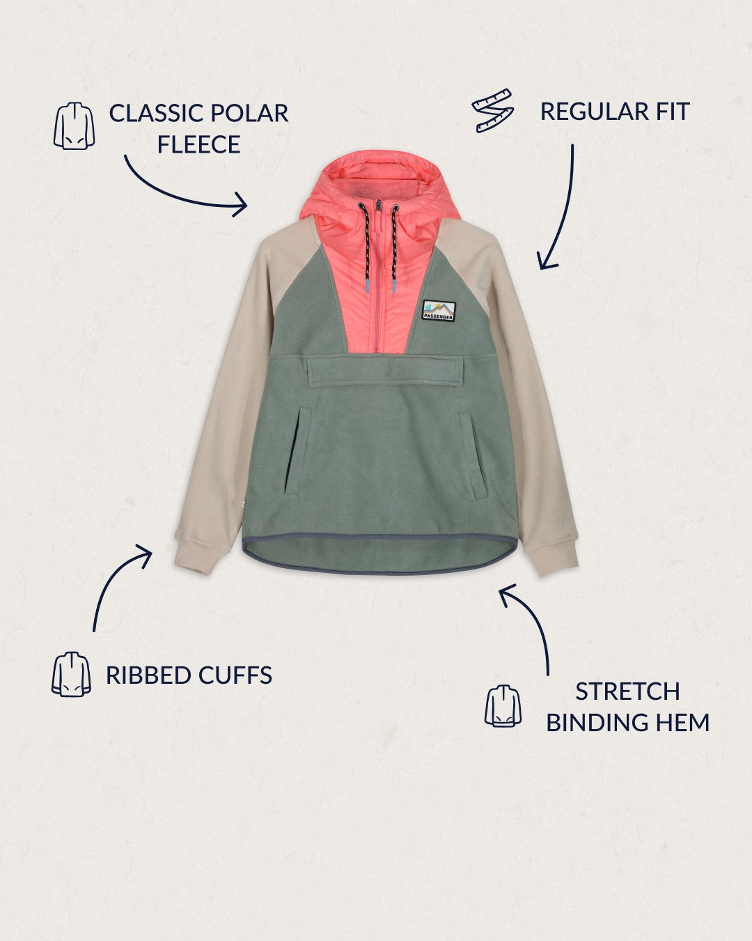 Alexander Hooded 1/2 Zip Recycled Polar Fleece - Pistachio
