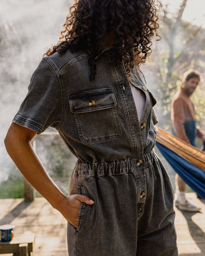 Bluebell Cotton Boiler Suit - Washed Black Denim - Lifestyle