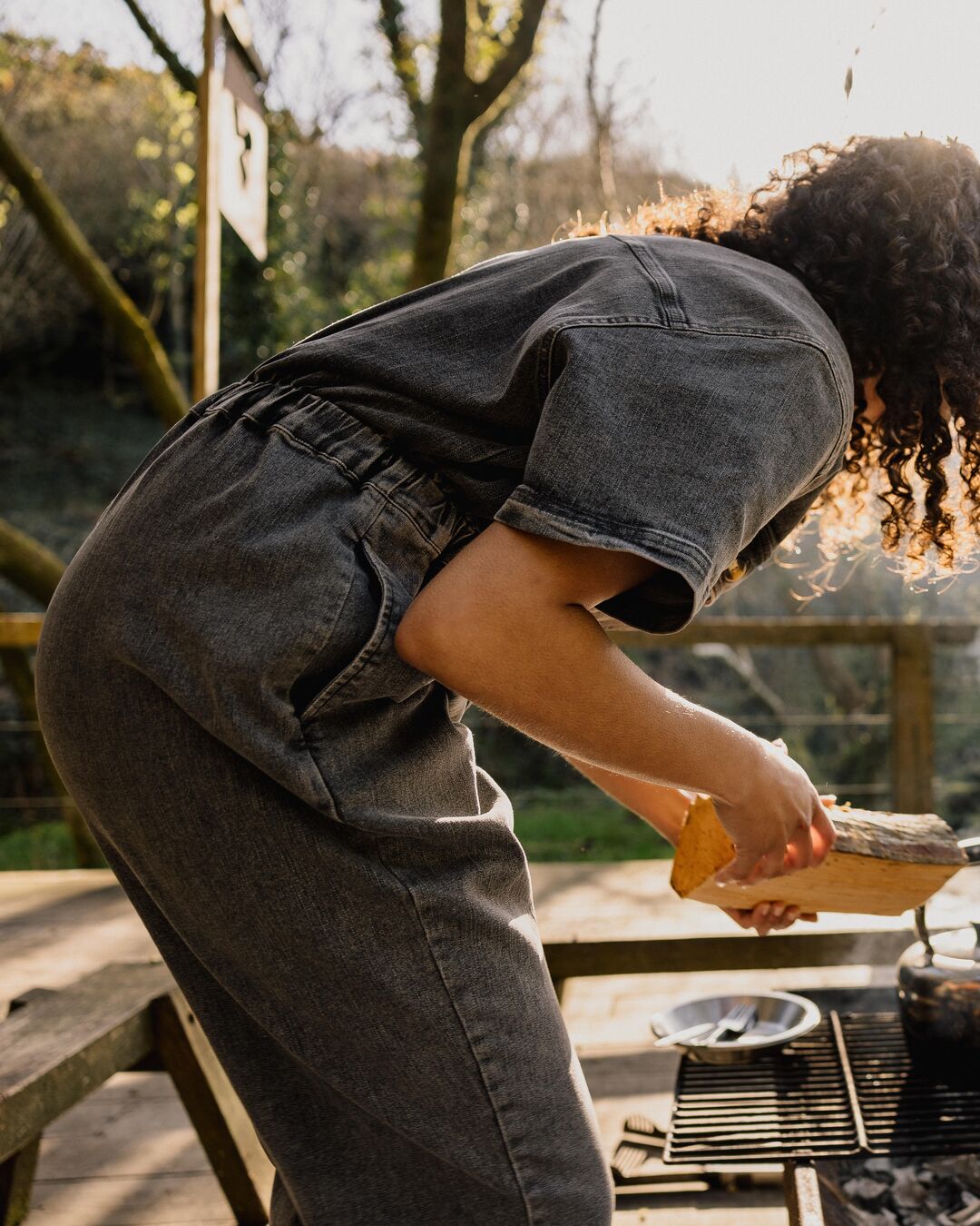 Bluebell Cotton Boiler Suit - Washed Black Denim - Lifestyle