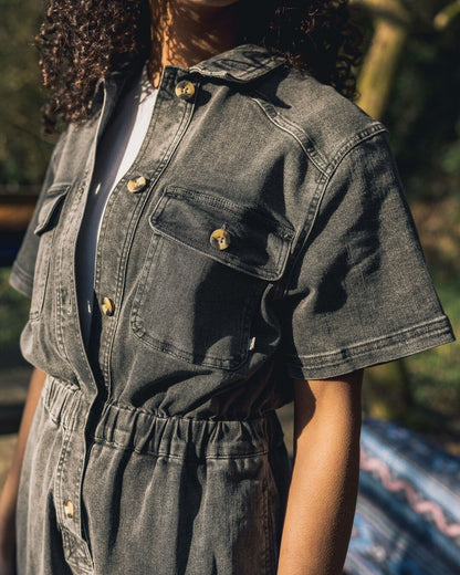 Bluebell Cotton Boiler Suit - Washed Black Denim - Lifestyle