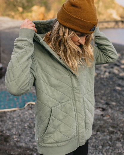 Clementine Quilted Popper Up Hoodie - Pistachio - Lifestyle