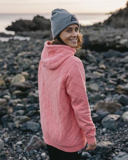 Clementine Quilted Popper Up Hoodie - Shell Pink - Lifestyle